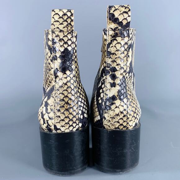 EVERLANE Size 6.5 Brown Cream Leather Snake Embossed Boots - Picture 3 of 8